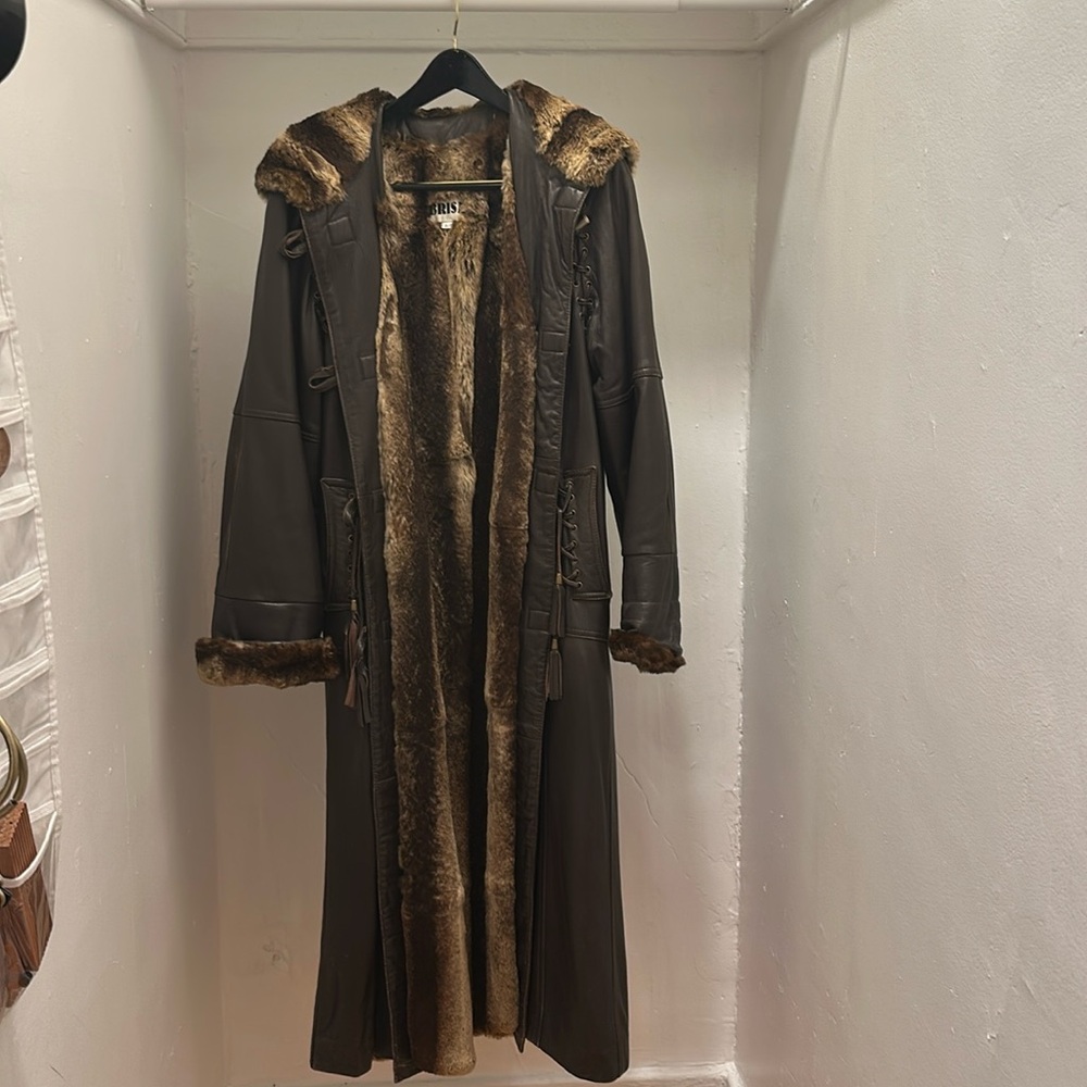 BRISA full length fur lined leather coat